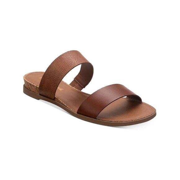 SUN STONE Womens Brown Snakeskin Easten Toe Wedge Slip On Slide Sandals 7 W - Picture 1 of 3